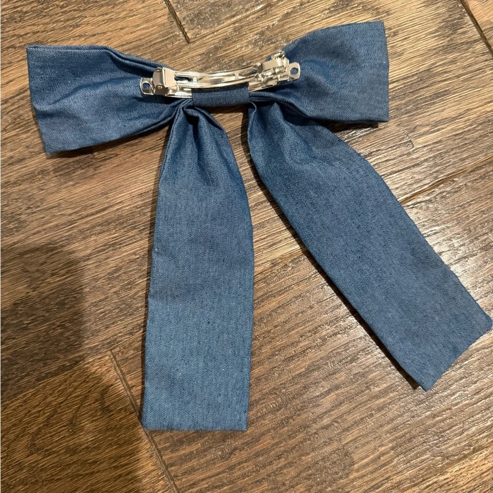 Colorful Kids School Themed Hair Bows Denim and White